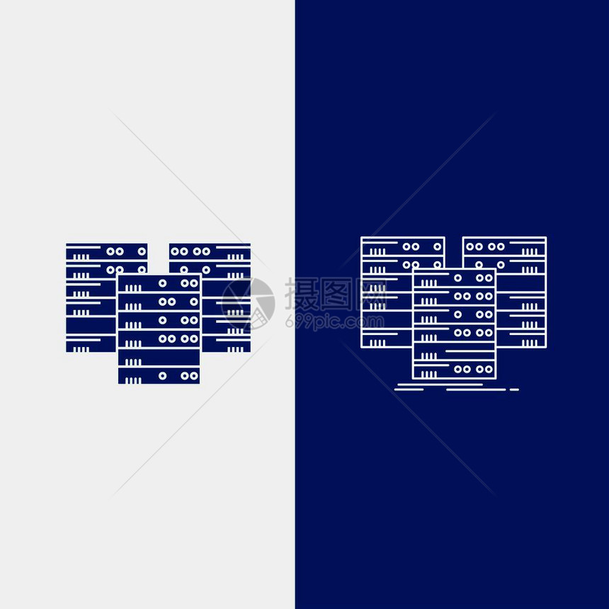 用于ui和x网站或移动应用程序的蓝色垂直横幅中心数据库服务器线和glyph网络按钮矢量eps10抽象模板背景图片