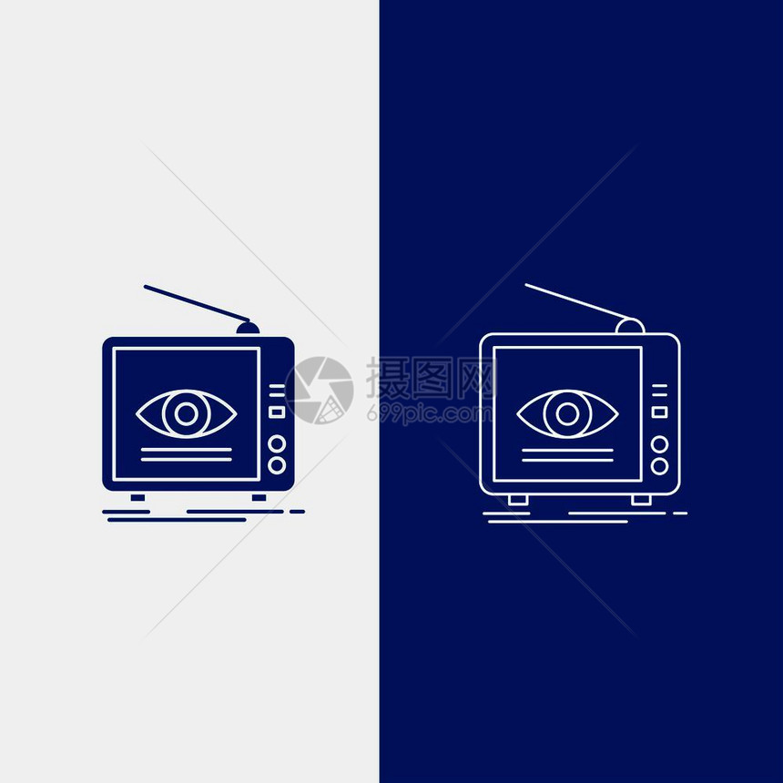 ui和x网站或移动应用程序的蓝色垂直横幅ad广播营销电视tv线和glyph网络按钮矢量eps10抽象模板背景图片