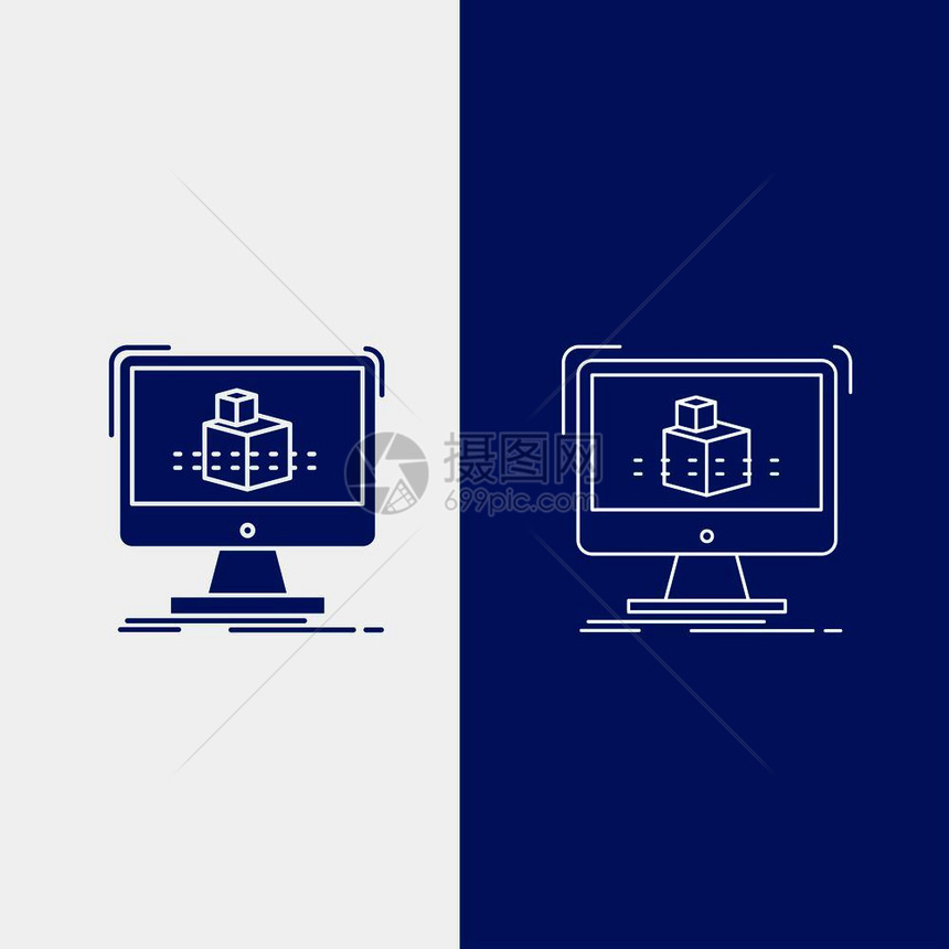 3d立方体维建模草图线和蓝色垂直横幅的网络按钮用于ui和x网站或移动应用程序矢量eps10抽象模板背景图片