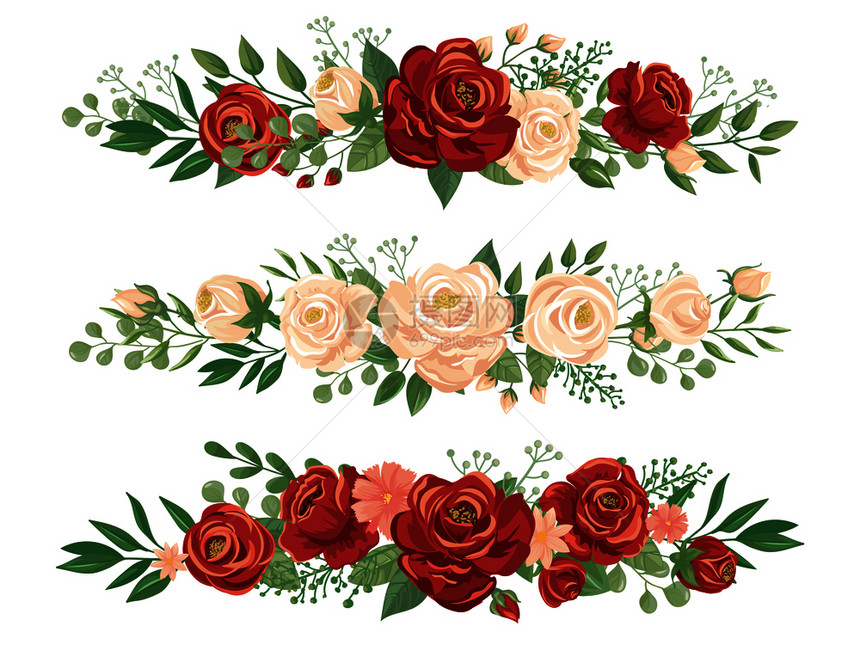 花朵边框玫瑰和头标语朵的横幅朵的横幅浪漫卡片矢量插图全花边框玫瑰边和头标语边和头标语图片