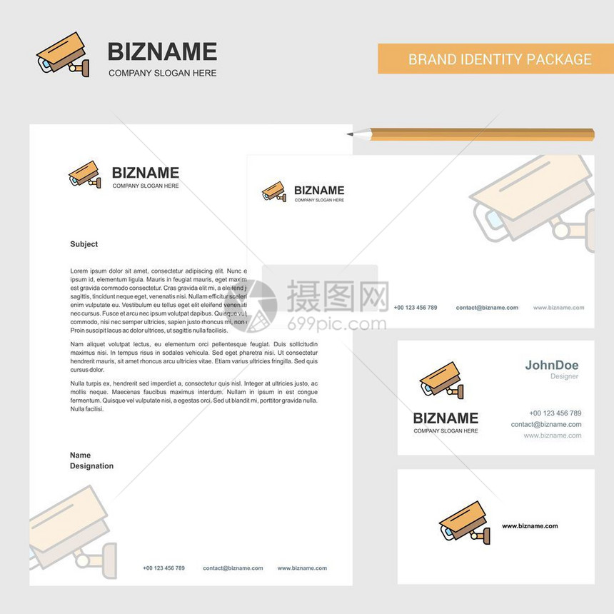ctv相机商业信头封和访问卡片设计矢量模板图片