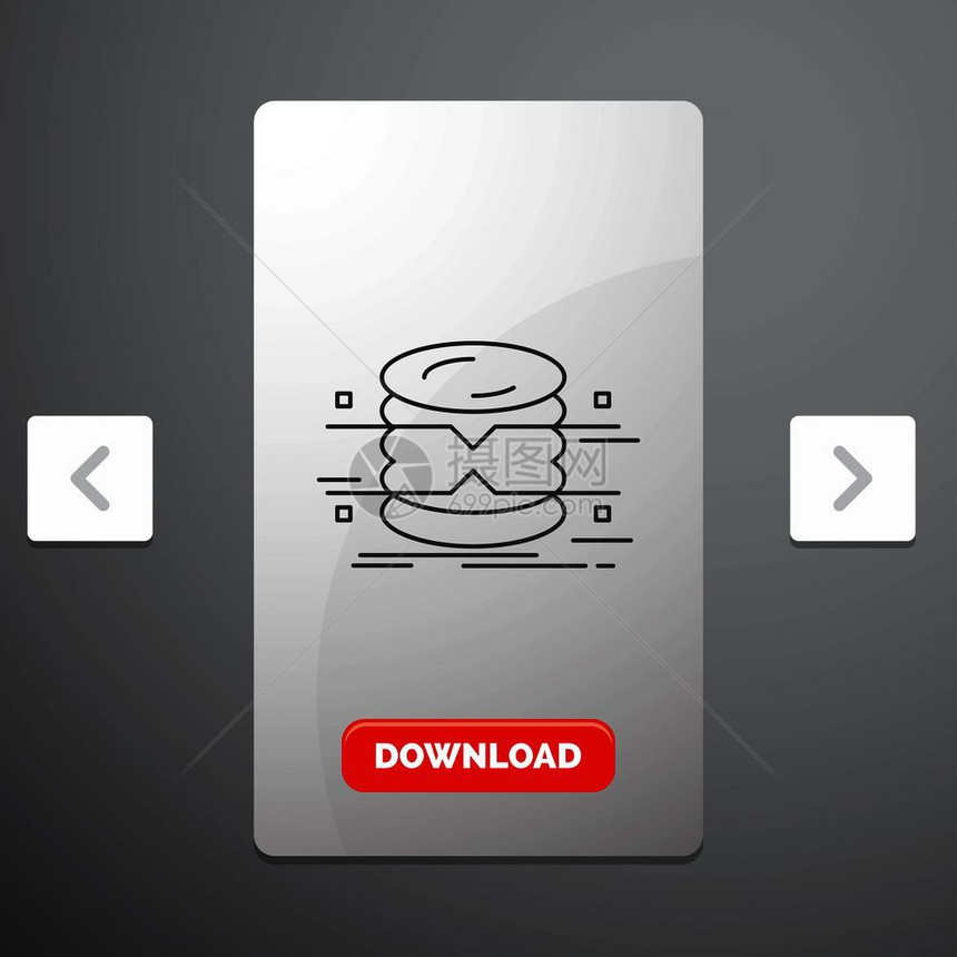 数据架构图表监视线标用于carousl上方滑动设计以及红色下载按钮矢量eps10抽象模板背景图片