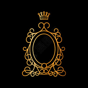 复古皇冠素材金古的奥瓦尔框架带有皇冠的黑色背景矢量说明金古的奥瓦尔框架带有皇冠设计图片