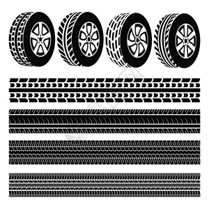 轮胎轨迹白色背景轮胎车间轨迹组矢量图插画