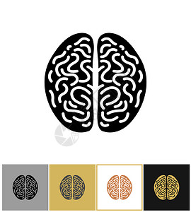 金黑白背景矢量插图上的大脑标智能符号或大脑简单的智力符号图片