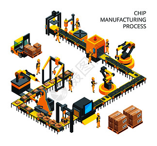工人操作生产机械技术工厂制造的业机器设备图插画