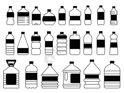 空瓶子各种塑料瓶水桶油桶平子图标模型插画