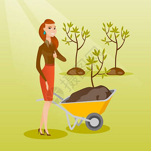 女人在植树背景图片