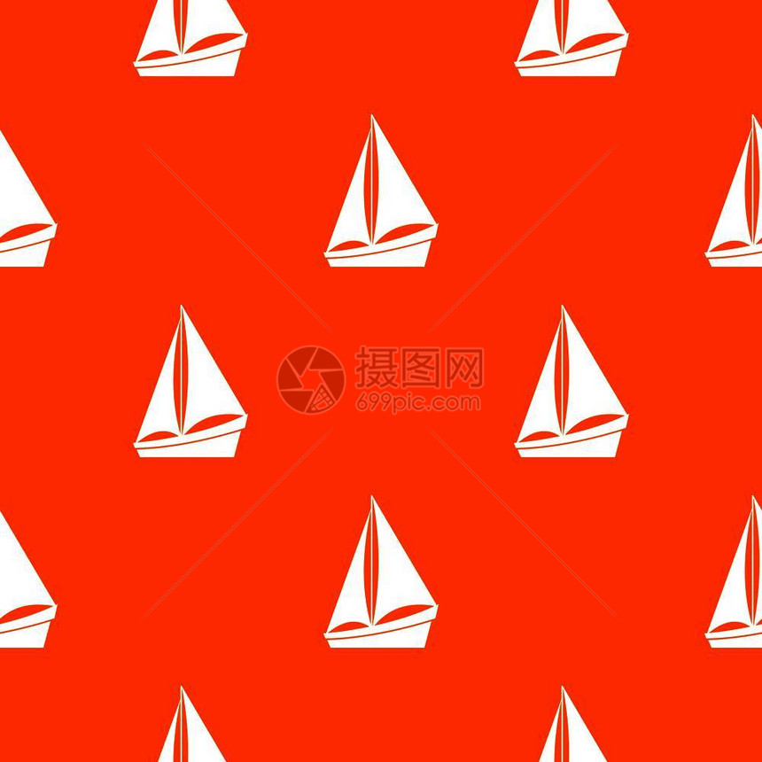 小船帆船游艇矢量红色背景图图片
