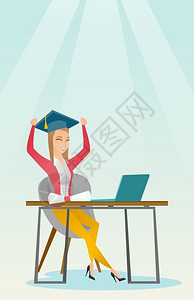 成功毕业获得计算机毕业证的学生插画图片
