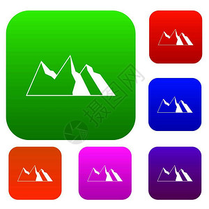 齿状山脊以不同颜色的孤立矢量插图组山丘标保费收集山脉插画