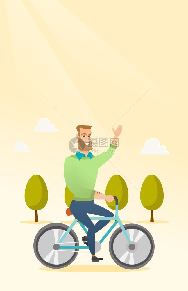 骑自行车和挥手的青年男子图片