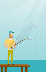 站在码头上拿着钓鱼杆钓鱼的男人高清图片