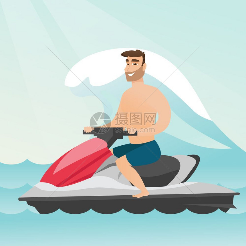 坐在水上摩托车上的青年男子图片