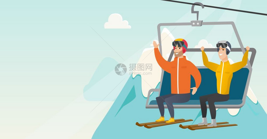 坐在滑雪缆车上的男人图片