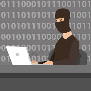 笔记本和女黑客黑客使用笔记本电脑窃取数据插画