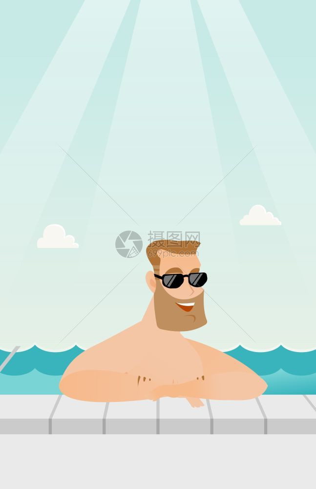 在度假村游泳池放松的男子图片