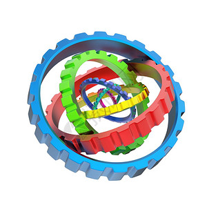 各种彩色齿轮的3d机构隔离在白色上3d齿轮图片