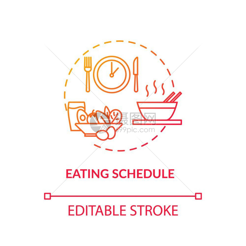 注意饮食有识的物消费观念细线插图营养计划均衡饮食矢量孤立轮廓紫色图画图片