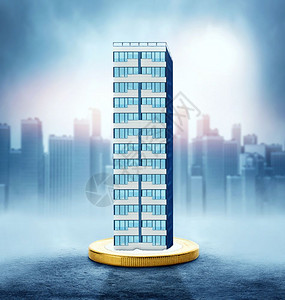 硬币上的一个高摩天大楼图片