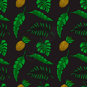 热带树叶和水果图案海报贺卡矢量图图片