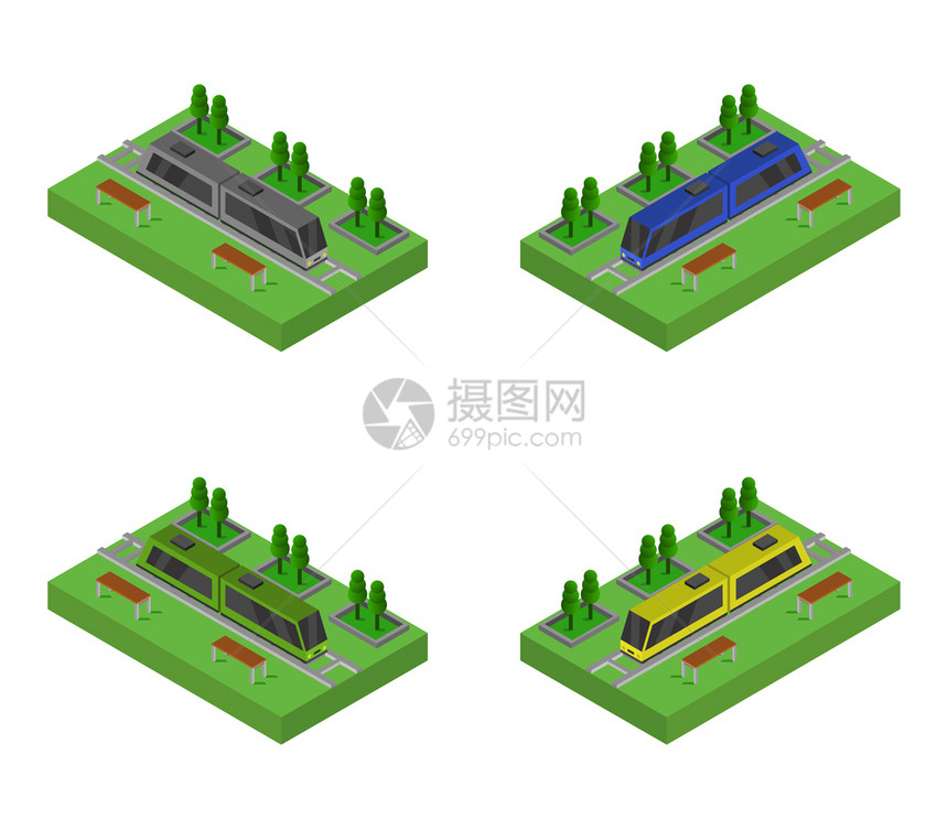 深路列车道路停车设计矢量图图片