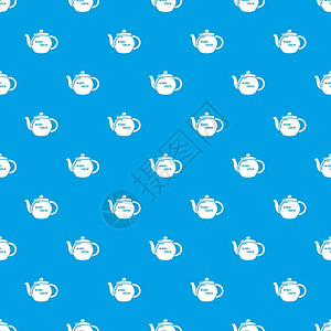 平铺茶壶蓝色矢量背景图背景图片