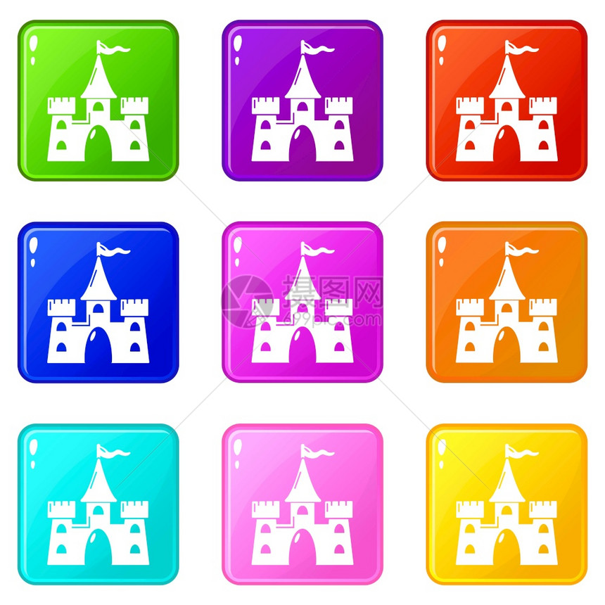 城堡建筑图标组9个颜色收藏用于任何设计个颜色收藏图片