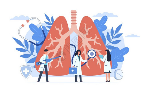 呼气肺系统检查结核诊断炎共生19和肺癌疾病媒医疗概念共生19和肺癌疾病媒概念插画