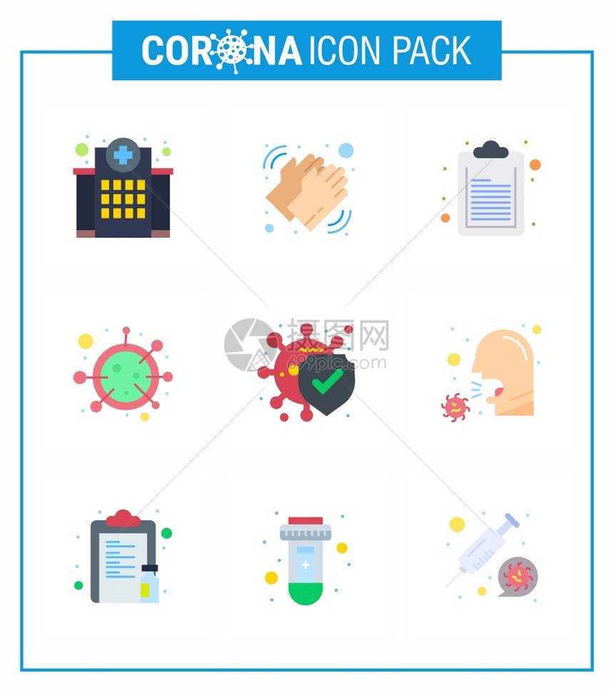9个扁冠状9个扁大流行媒插图微生物共干冠状列出了2019年冠状的媒设计要素图片