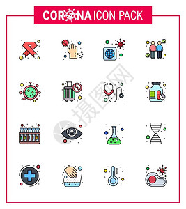 16个平面彩色填充线图标包触摸冠状疾感染细菌毒冠状2019Ncov图片