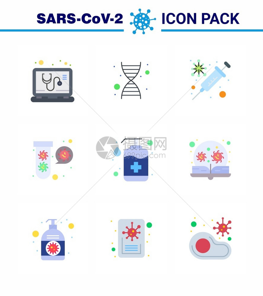 corna2019ncovid19预防图标设置手防护管子电传2019ncovid19疾病媒设计元件图片