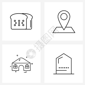 现代风格由4行象形图网格基面包组成家用食位置购买矢量插图图片