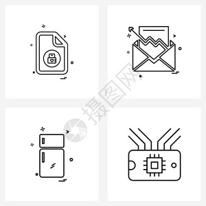 文件主页图表冰箱矢量插图上4个界面线标集的现代符号图片