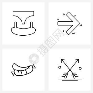 4个现代比基尼食品服装箭头香肠矢量图示的象形图片