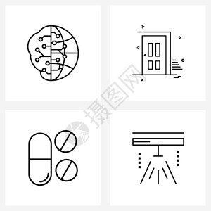 现代风格由基于全球平板门医疗健康矢量图示的4行象形网组成图片