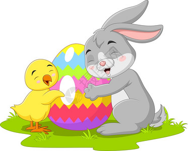 鸡和蛋卡通小兔子鸡和东方蛋插画