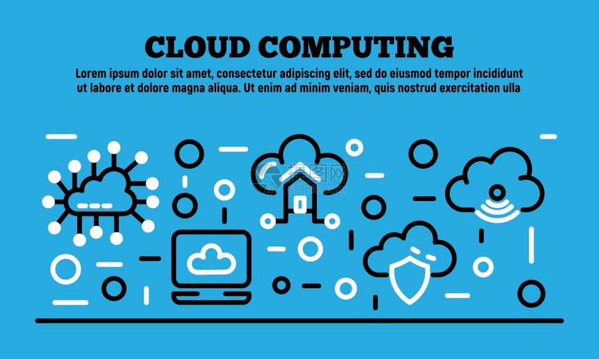 云计算横幅用于网络设计的云算矢量横幅的大纲插图云计算横幅大纲样式图片