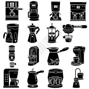 土耳其咖啡咖啡机图标集简单的咖啡机矢量图标集用于白色背景的网络设计咖啡机图标集简单样式插画
