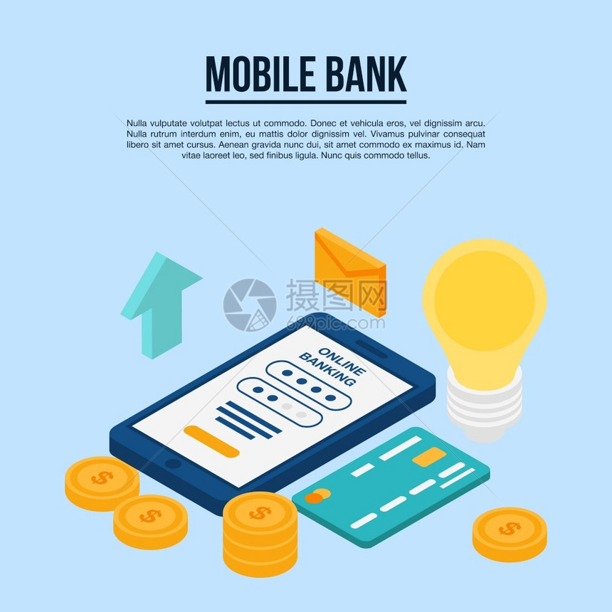 移动银行概念横幅移动银行矢量概念横幅用于网络设计移动银行概念横幅等度风格图片