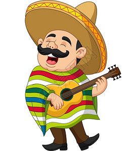 男人弹吉他墨西哥人弹吉他和唱歌插画