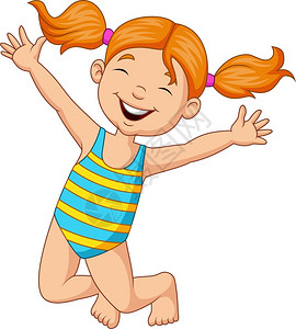 穿着泳衣女孩穿着泳衣的卡通快乐女孩插画