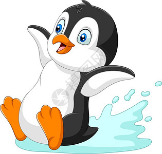 卡通企鹅在水上滑动图片