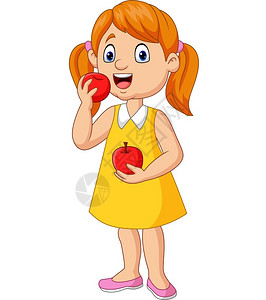 女孩吃苹果的卡通小女孩背景图片