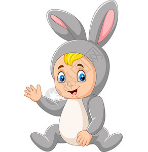复活节服装卡通可爱身着复活兔子服装的婴儿插画