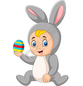 复活节服装卡通可爱身着复活兔子服装的婴儿插画