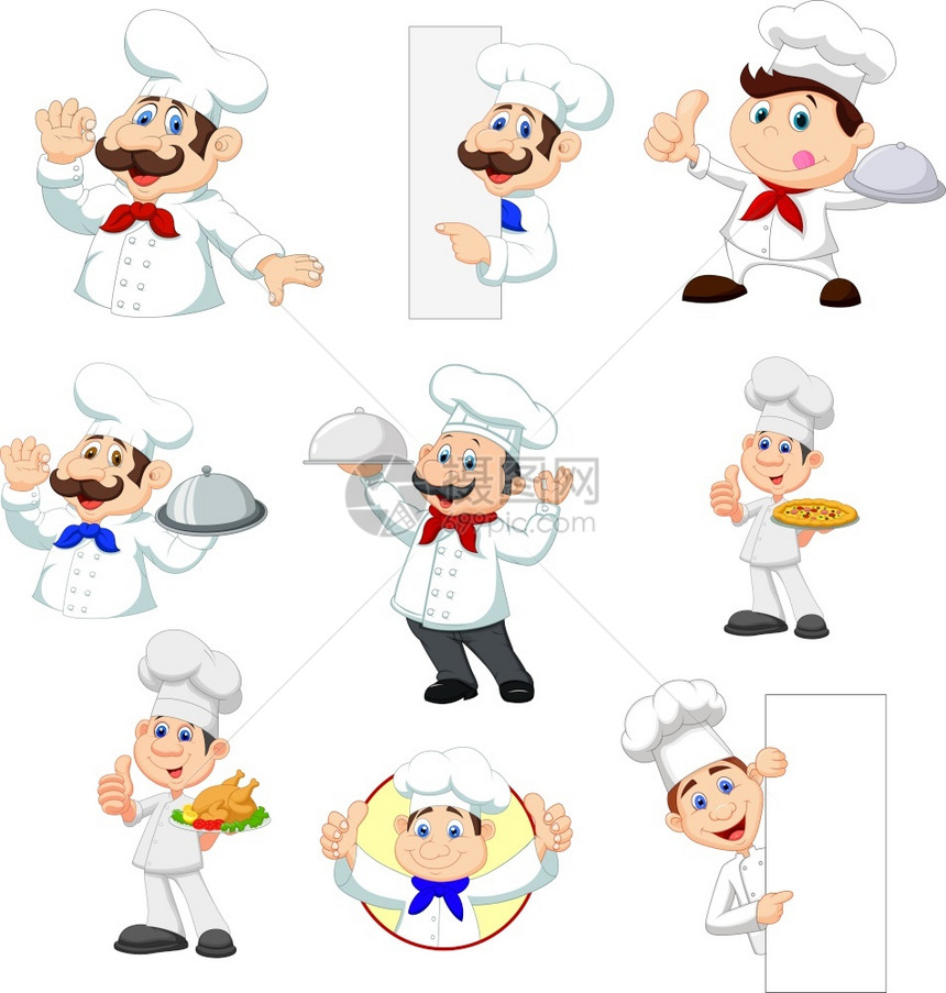 白色背景的一套卡通主厨图片