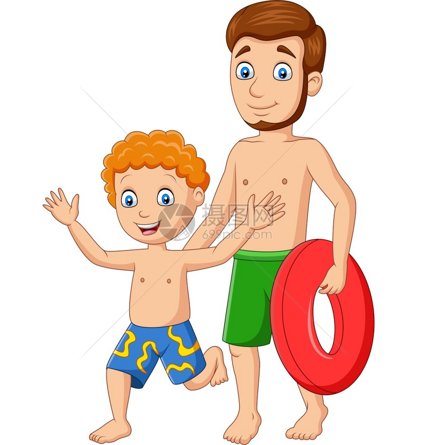 快乐的父亲和儿子去游泳图片