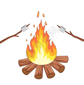 营火和一根棍子上的棉花糖背景图片