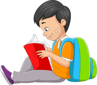 卡通小男孩在读一本书背景图片
